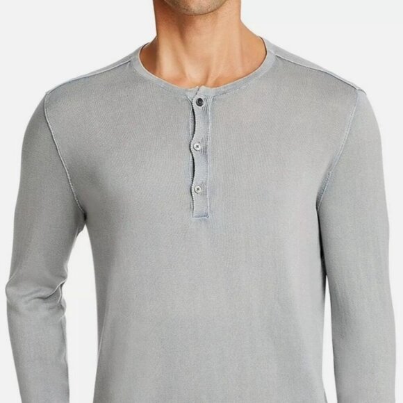 JOHN VARVATOS Star USA Long Sleeve Knit Henley Sweater M Blue Grey 100% Cotton - Picture 2 of 9
